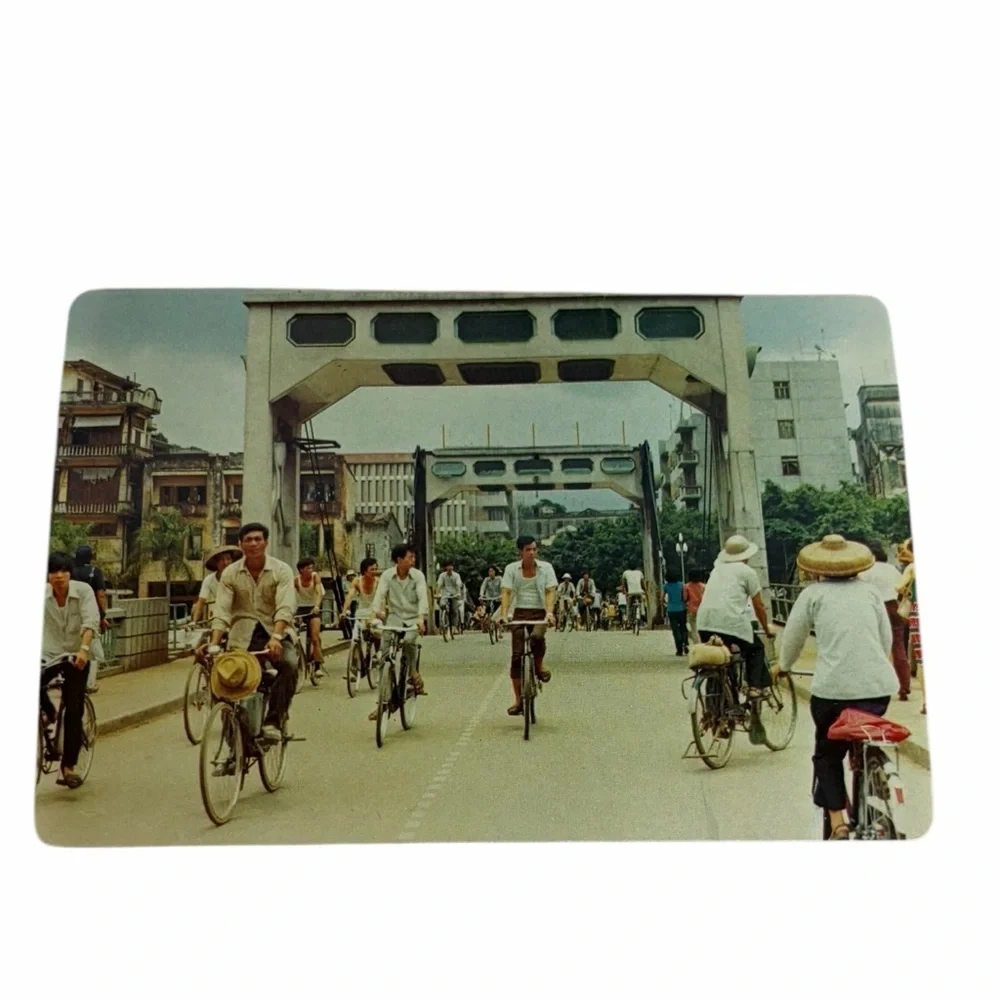 Vintage China Postcard Shiqi City Scenery Bridge Bicycles People's Republic